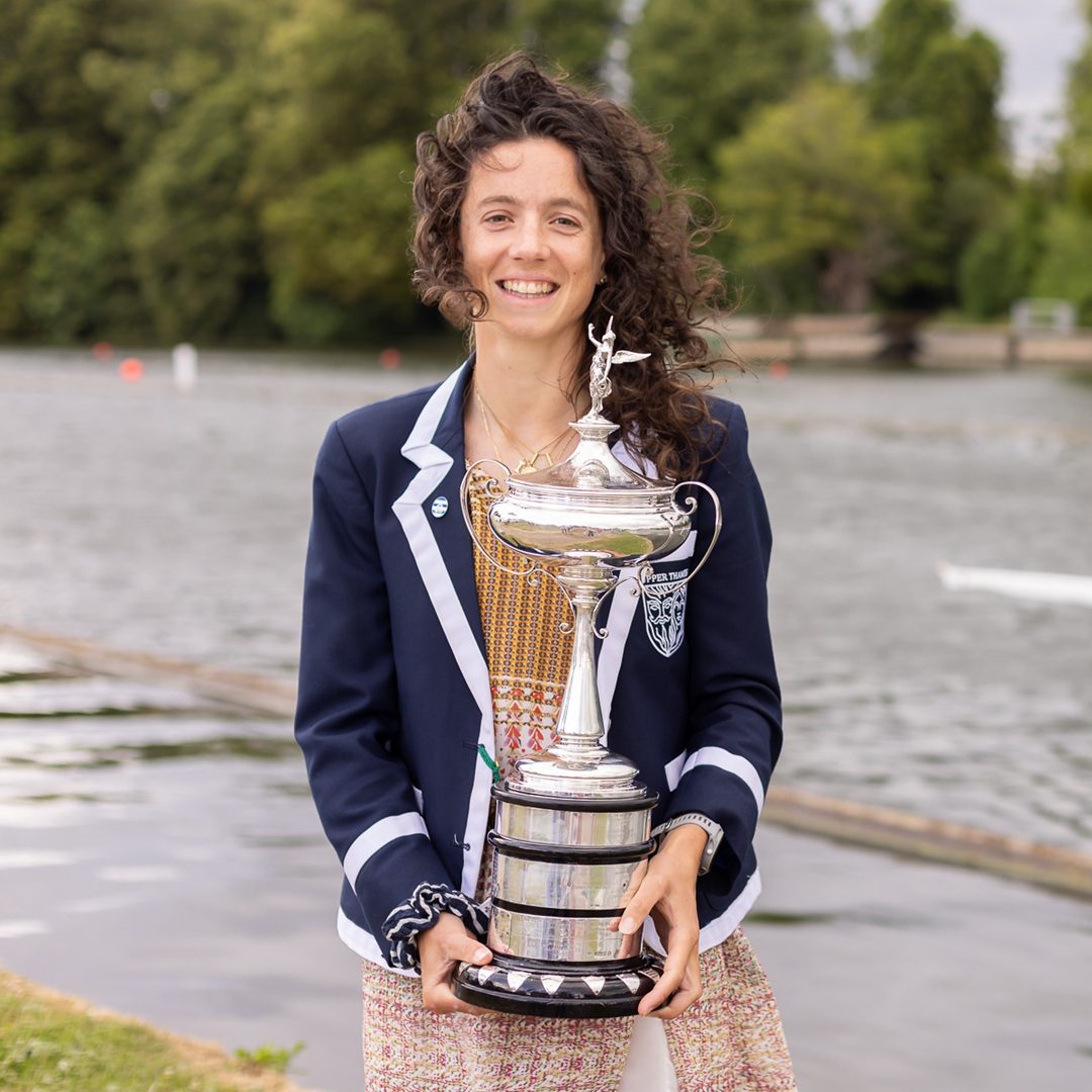 Imogen Grant with large silver trophy